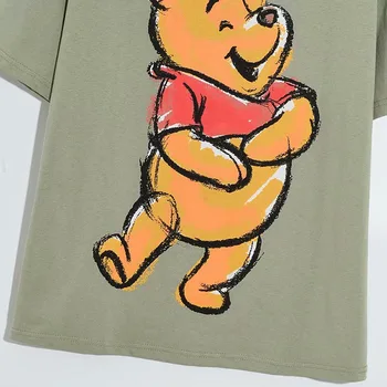 Disney Moda T-Shirt Winnie the Pooh Ursul Desene animate Print Short Sleeve O-Gât Harajuku Femei din Bumbac Coreea de sex Feminin Tee Topuri Verde