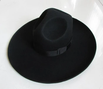 Bărbați de Lână Fedoras Pălărie Margine Largă Supradimensionat 12cm Lână Pălărie de Moda Negru de Lână Simțit Pălărie de Lână Capac Ecvestru Pălărie B-8127