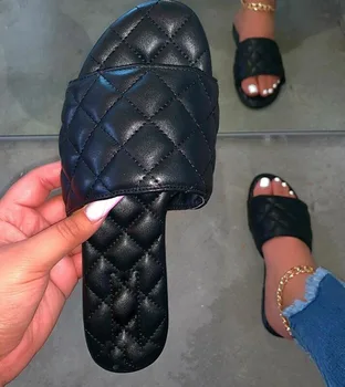 2020 Nou Brand Papuci De Casă Zăbrele Din Piele Femei Sandale Sandale Casual Plat Slide-Uri De Vară În Aer Liber Pe Plajă Feminin Flip Flops