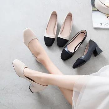 EAGSITY femeile bloc pantofi cu toc rotund toe slip pe superficială birou de lucru cariera petrecerea doamnelor pantofi de nunta