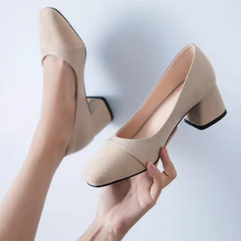 EAGSITY femeile bloc pantofi cu toc rotund toe slip pe superficială birou de lucru cariera petrecerea doamnelor pantofi de nunta