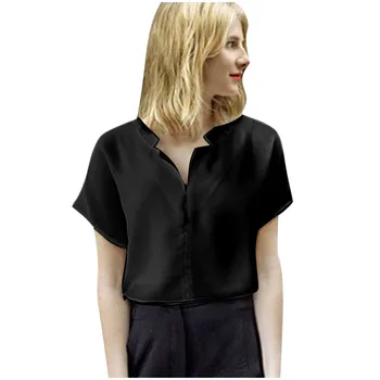 CHAMSGEND Moda pentru femei bluza Șifon tunica femei Casual cu Maneci Scurte Solid V-Neck Casual Topuri Largi Tricou