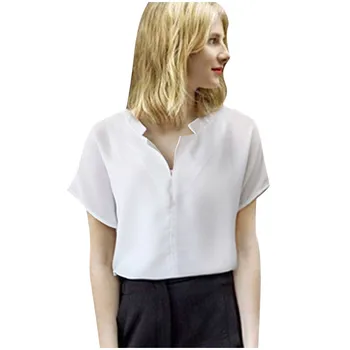 CHAMSGEND Moda pentru femei bluza Șifon tunica femei Casual cu Maneci Scurte Solid V-Neck Casual Topuri Largi Tricou