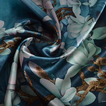 [BYSIFA] Cerneală Albastră Doamnelor Satin Eșarfă Lungă de Mătase Șal Nou Magnolia Brand de Moda Eșarfe Imprimate Primavara Toamna Femei Eșarfă de Cap