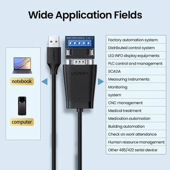 Ugreen USB la RS422 RS485 Serial Port Converter Cablu Adaptor DB9 Male Cip FTDI Suportă Windows 10 8 7 XP și Mac OS