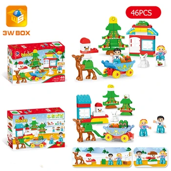 3WBOX 46Pcs DIY Duplo Mare Cărămizi Colorate Cadou de Crăciun DIY Blocuri de Crăciun Hut Jucarii Educative pentru Copii