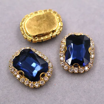 Aur baza Dreptunghiulară formă octogonală Cerneală Albastră coase pe pietre de Cristal de sticlă butonul DIY rochie de Nunta/accesorii de îmbrăcăminte