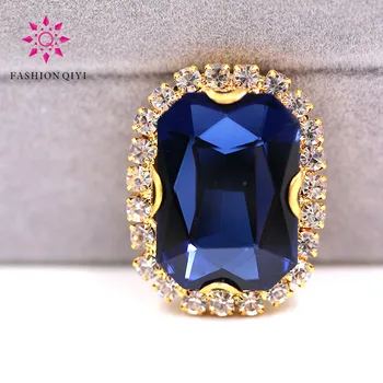 Aur baza Dreptunghiulară formă octogonală Cerneală Albastră coase pe pietre de Cristal de sticlă butonul DIY rochie de Nunta/accesorii de îmbrăcăminte
