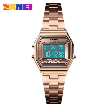Brand SKMEI Femei Ceas Digital de Lux din Oțel Inoxidabil de Aur pentru Femei Ceasuri Cronograf Bratara Ceas Deșteptător Femei