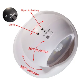 Senzor de Mișcare fără fir de Lumină 9 LED-uri Baterie AAA Alimentat Rotație de 360 de Grade Noaptea de Mișcare Lumina LED-uri de Interior, în aer liber Lampă de Perete