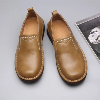 New Sosire Om de Afaceri Aluneca Pe Piele Oxfords Inaltime End Retro din Piele Pantofi pentru Bărbați Patru Sezon Casual, cu capul Mare pantofi