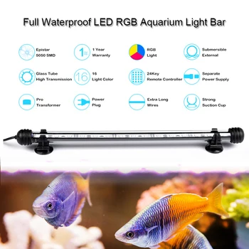 UE NE Mufa RGB de la Distanță Lumina de Acvariu Rezervor de Pește rezistent la apa 5050 SMD LED-uri de Lumină Bar Acvatic Lampă Submersibilă 18-48CM