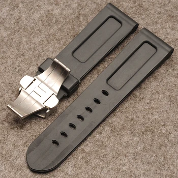 Accesorii ceas Fluture catarama Silicon cauciuc curele de utilizare cu pentru Panerai 111 curea 24mm negru
