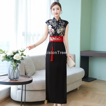 2021 chineză rochie femei qipao aodai îmbunătățit cheongsam mare-split fără mâneci bodycon imprimare rochie lunga de partid de sex feminin vestidos