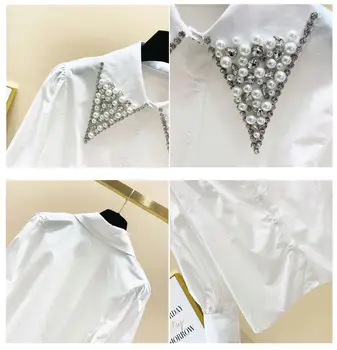 Margele Diamant Papusa Guler Cămașă Albă pentru Femei 2021 Primavara Toamna anului Nou Liber Lady Chic Top de sex Feminin de Toate-meci Bluza Blusa