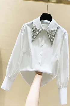 Margele Diamant Papusa Guler Cămașă Albă pentru Femei 2021 Primavara Toamna anului Nou Liber Lady Chic Top de sex Feminin de Toate-meci Bluza Blusa