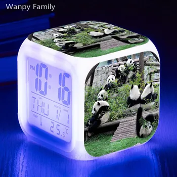 Panda Ceas Deșteptător Stralucitoare LED-uri de Culoare Schimbare Ceas cu Alarmă Digital cu ecran Mare Multifunctio Touch Sensing Ceas