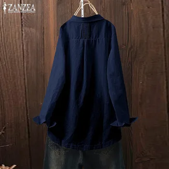 Plus Dimensiune Topuri Asimetrice pentru Femei Bluza Lenjerie 2021 ZANZEA Moda Butonul Maneca Lunga Tricouri Femei Casual Rever Blusas Tunica