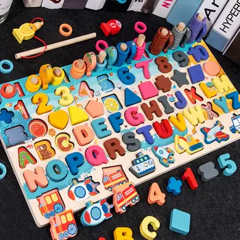 Numerele De Lemn Litere Puzzle Blocuri Joc De Numărare Copii Jucărie De Învățământ