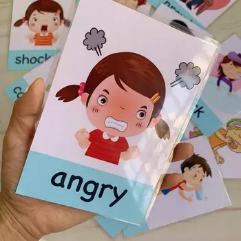 14pcs Montessori Exprimare Emoțională Cuvinte în limba engleză Cartonașe Copii mai Devreme de Învățământ Joc de Memorie de Învățare limba engleză, Cărți de Jucărie