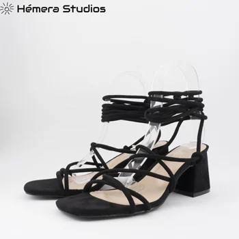 Hemera Studios sandale Romane gladiator Femei de vară 2020 pantofi cu toc femei multicolor dantela-up confortabil combinate