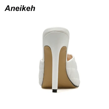 Aneikeh NOU Sexy Peep Toe MATLASAT CATÂR cu Toc Papuci de Moda de Vara Aluneca Pe Tocuri Subtiri Slide-uri de Femei Catâri alb Dimensiune 35-42