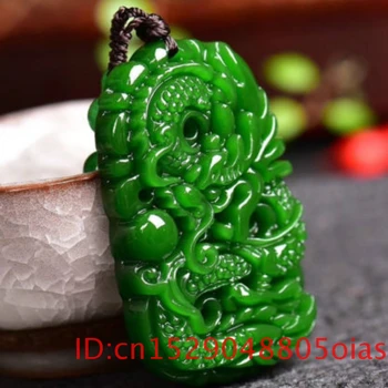 Verde Natural Hetian Jade Dragon de Piatră Pandantiv Colier Sculptate Chineză Jadeit Bijuterii Farmec Reiki Amuleta Cadouri pentru Femei Barbati