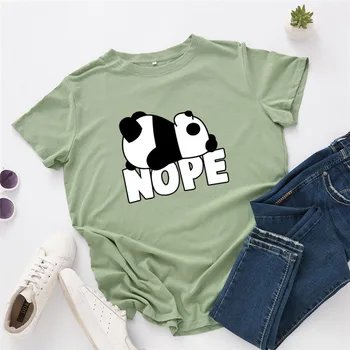 Plus Dimensiune S-5XL Nu Panda Print din Bumbac Tricou Tricouri Femei O-Gat Maneci Scurte de Vara Tricou Femei T-Shirt Alb de Sus