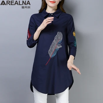 Plus Dimensiune Moda Femei Bluza De Vară 2020 Stil Coreean Art Pene Broderie Alb Tunici Largi Shirt Doamnelor Munca De Birou Topuri