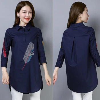 Plus Dimensiune Moda Femei Bluza De Vară 2020 Stil Coreean Art Pene Broderie Alb Tunici Largi Shirt Doamnelor Munca De Birou Topuri
