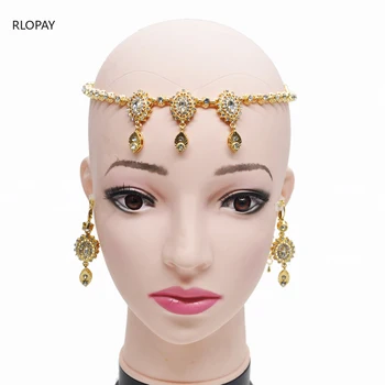 RLOPAY Noi de Lux cu Aur de Mireasa Cristal Ciucuri de Păr Lanț arabă Nunta de Moda Bijuterii de Păr Stras cu Bandă de susținere