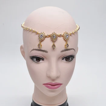 RLOPAY Noi de Lux cu Aur de Mireasa Cristal Ciucuri de Păr Lanț arabă Nunta de Moda Bijuterii de Păr Stras cu Bandă de susținere