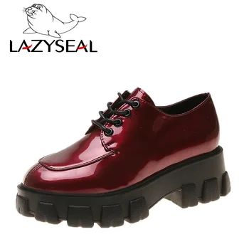 LazySeal de Brevete din Piele Pantofi Platforma Femeie Dantela-up Pantofi M Toe Fund Gros Încălțăminte Casual Pantofi pentru Femei Zapatos Mujer