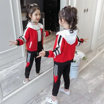 Fete Costum de Sport Trening 2020 Copii Moda Activ cu dungi Jachete cu Fermoar Haina + Pantalon Set Haine Copii Haine de Toamna Set