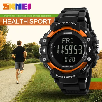 SKMEI Men Sport Ceas Pedometru, Monitor de Ritm Cardiac Calorii Counter 50M rezistent la apa Display LED Digital Ceas reloj hombre 1180