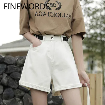 FINEWORDS Casual Vintage coreean pantaloni Scurți de Blugi Pantaloni Fierbinte de Vară Bej Harajuku pantaloni Scurti din Denim de Bază Vrac Pantalones Cortos Mujer
