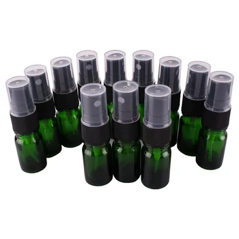 12pcs 5ml Verde de Sticlă Sticla cu Pulverizator w/ Negru Ceață Fină Pulverizator de ulei esențial de sticle goale containere cosmetice