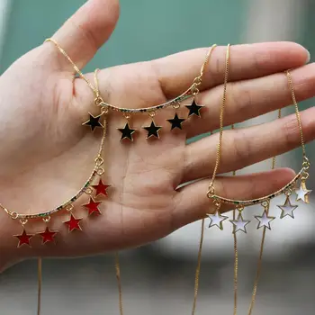 Noul Aur umplut micro pave curcubeu CZ/ email stele lanț tassel pandantiv colier moda de sex feminin frumoase bijuterii