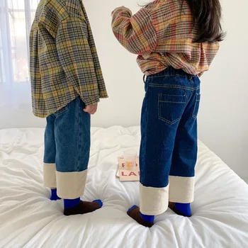 Copii Fete si Baieti Mozaic de Bumbac Casual Drept Liber de Cowboy, Blugi de Moda Toddler Copii Pantaloni din Denim pentru 2020 Toamna