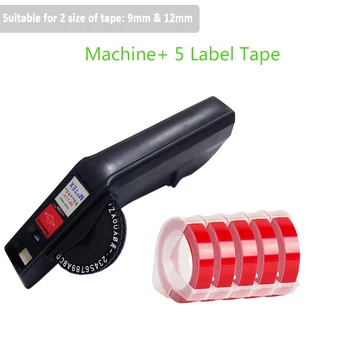Relief de E-5500B motex Manual Imprimantă de Etichete cu bandă roșie de plastic litere mașină de relief 3D 9/12mm eticheta bandă neagră