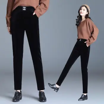Catifea Căptușit Pantaloni Cald Femeie De Moda Stretch Talie Mare Doamnelor Pantaloni De Iarnă Simplu Culoare Solidă Lână De Miel Pantaloni Harem 2020