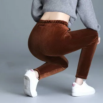 Catifea Căptușit Pantaloni Cald Femeie De Moda Stretch Talie Mare Doamnelor Pantaloni De Iarnă Simplu Culoare Solidă Lână De Miel Pantaloni Harem 2020