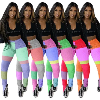 Echoine Mozaic multicolor Femei Elastice Laterale de Semnalizare Pantaloni Skinny, Jambiere Talie Mare Pantaloni Drapat Jogger Pantaloni de Trening
