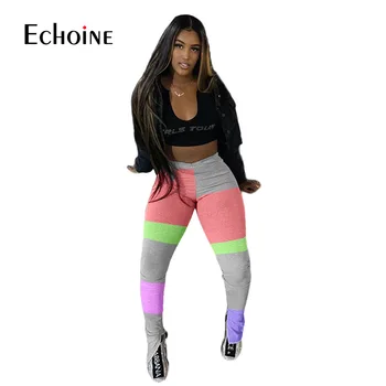 Echoine Mozaic multicolor Femei Elastice Laterale de Semnalizare Pantaloni Skinny, Jambiere Talie Mare Pantaloni Drapat Jogger Pantaloni de Trening