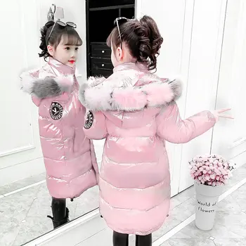 Lung Stil Fetita Jacheta De Iarna Haină Strălucitoare Îmbrăcăminte Exterioară Cu Hanorace Copiii Coreene Cu Adolescent Haine Haine Waterproof, Windproof