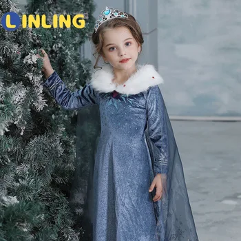 LINLING de Înaltă Calitate de Gheață, Zăpadă Printesa Rochie de Fete Dress Cosplay Costum pentru Copii Petrecere de Performanță Vestidos Rochie de Îmbrăcăminte P586