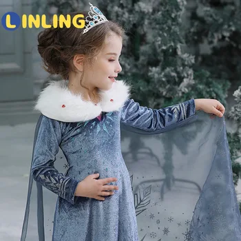 LINLING de Înaltă Calitate de Gheață, Zăpadă Printesa Rochie de Fete Dress Cosplay Costum pentru Copii Petrecere de Performanță Vestidos Rochie de Îmbrăcăminte P586