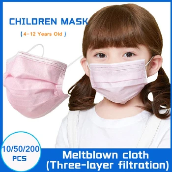 10-200PCS Roz Masca de Fata Pentru Copii de Unică folosință Anti-praf Gura Masca 3-straturi Non-Țesături Baby Girl pentru Copii Măști de Protecție
