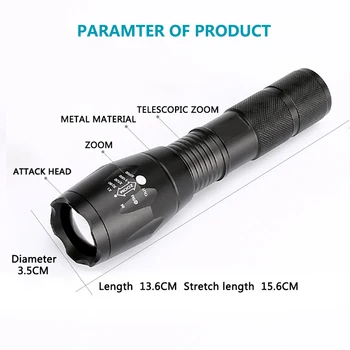 XM-L2 6000LM Aluminiu rezistent la apa cu Zoom CREE LED lanterna Lanterna Tactice de Lumină pentru 18650 Baterie Reîncărcabilă sau AAA