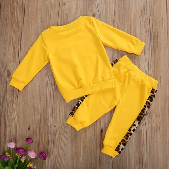 1-5A Moda Primavara Toamna Fete Seturi de Îmbrăcăminte pentru Copii Fete Perla Leopard de Imprimare Tricou Maneca Lunga Topuri+Pantaloni Treninguri